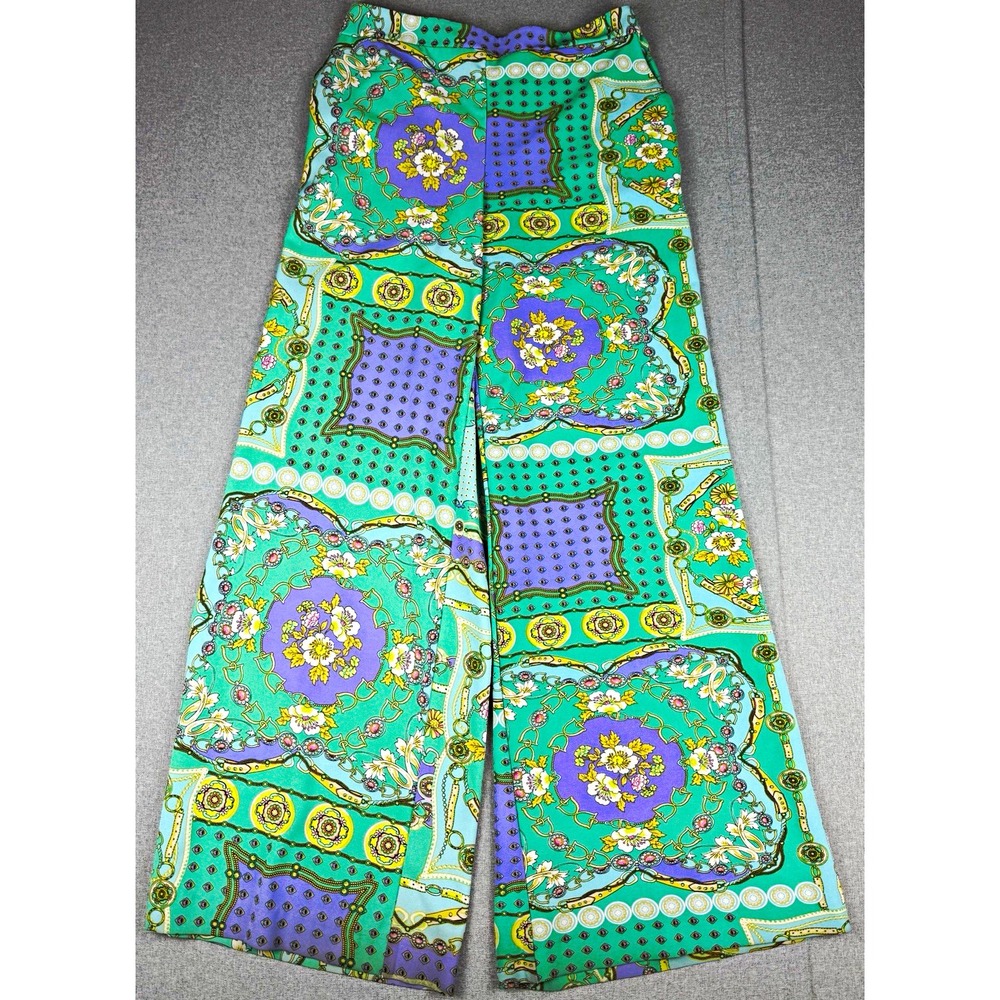 NY&Co 7th Avenue Womens M Wide Leg Palazzo Pants Scarf Floral Print Stretch